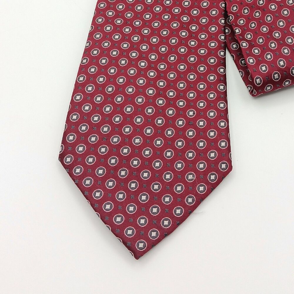 Stafford Executive Silk Tie Mens 62.5” Burgundy Gray Geometric Designer Wide New